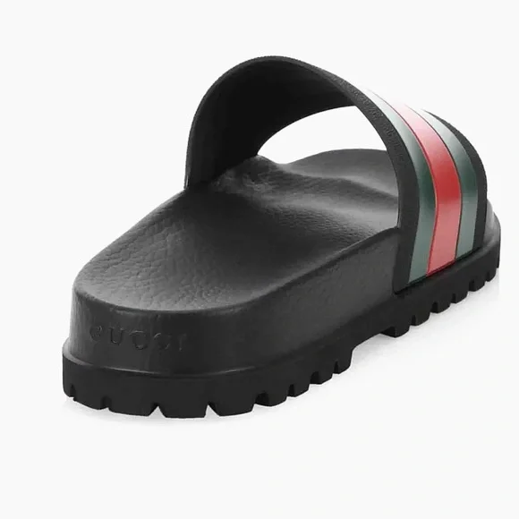 GUCCI AUTHENTIC Web Trek Lug Sole Slides Sandals Green Red Back Men’s 11 429469 - Picture 3 of 14
